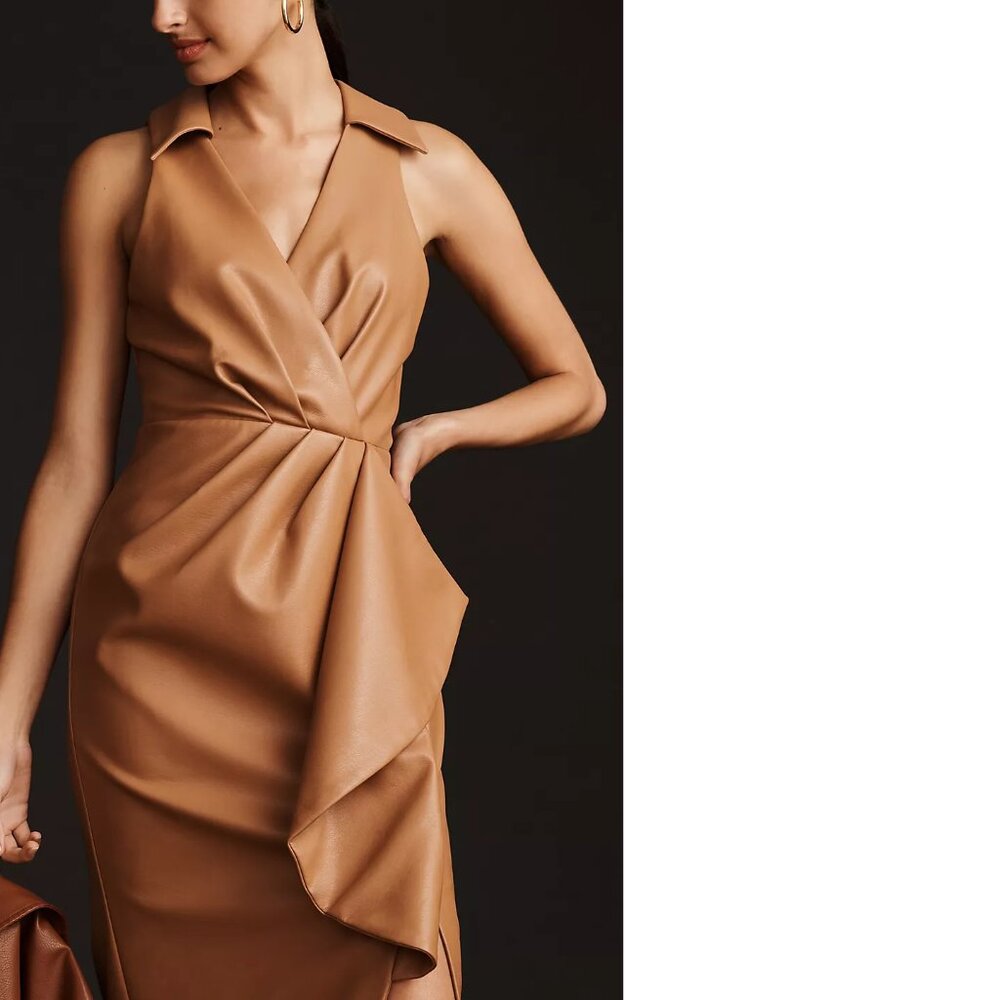 By Anthropologie Faux Leather Sleeveless V-Neck Midi Dress size 10 new nwt cedar - Picture 2 of 6